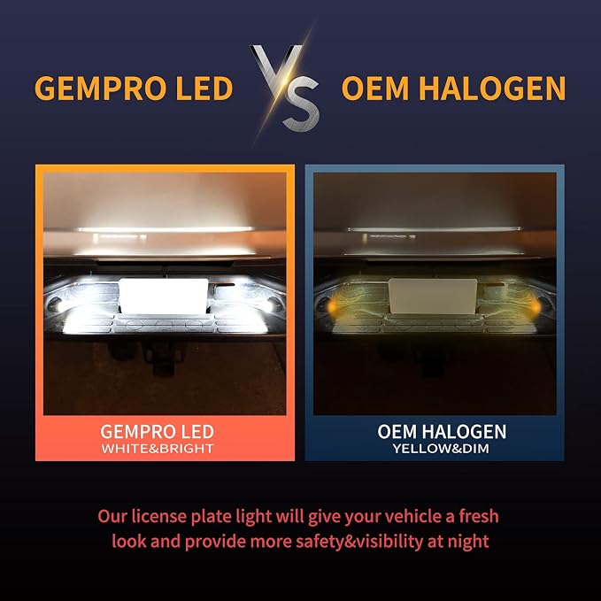 Gempro Full LED License Plate Light Tag light lamp Assembly Replacement for Chevy Silverado 1500 2500 3500 Suburban Tahoe GMC Sierra Yukon XL C-adillac Escalade,6000K Xenon White, 2 Packs