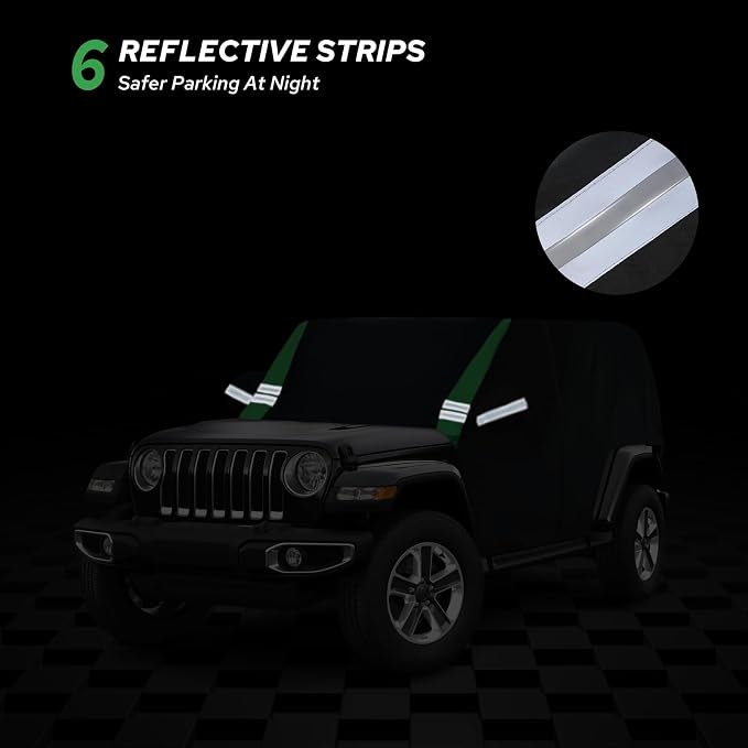 Cab Cover Compatible with Jeep Wrangler Waterproof 4 Door Custom Fits for TJ YJ CJ JK JL, Outdoor Half Exterior Soft Cotton Lining Dust Sun Rain Snow Hail Protection with Trunk Zipper