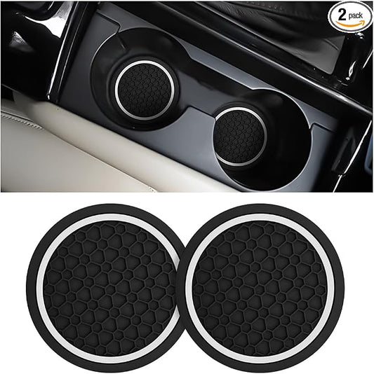 Mandark 2PCS Car Cup Holder Coasters, 2.75 Inch Non-Slip Insert Water Bottle Holder Pads, Dustproof Automotive Interior Accessories Mat, Universal for Vehicles, Trucks, RVs and More(Black/White)