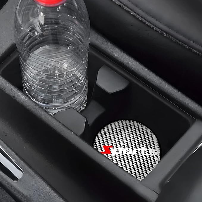 BESULEN Car Cup Holder Coaster, 4 PCS Carbon Fiber Non-Slip Embedded Coasters, Universal 2.75 Inch Cup Holder Insert Coaster Pad, Sports Racing Durable Drink Mat, Car Interior Accessories