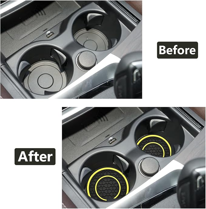Car Cup Coaster Universal Automotive Waterproof Non-Slip Cup Holders Sift-Proof Spill Holder Car Interior Accessories 4 Pack Black & Yellow