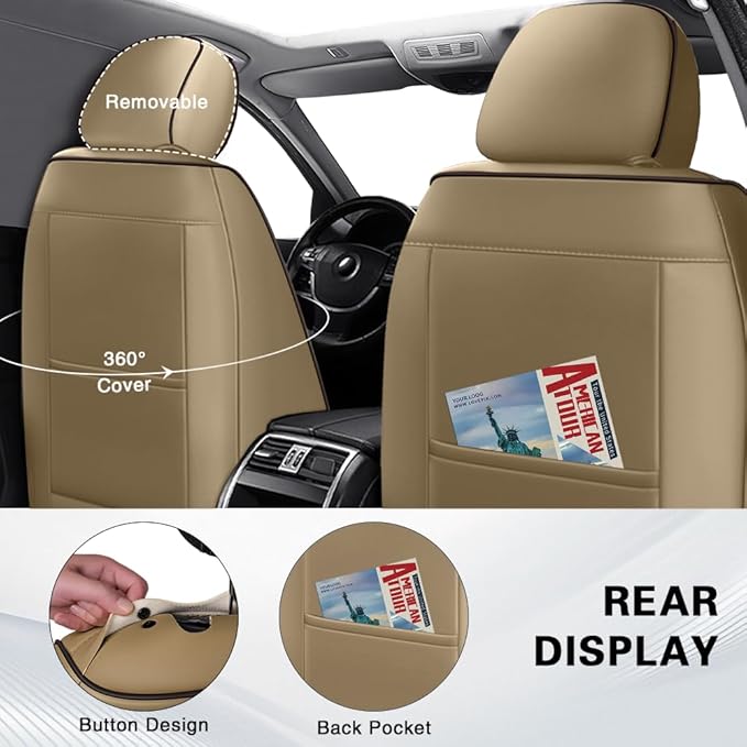 Fit for Toyota RAV4 Hybrid Seat Covers 2016-2026,Premium Leather, 360° Full Protection, Thick Padding & Memory Foam, Waterproof & Stain-Resistant Car Seat Cover Full Set (5 Seat,Brown&Beige)