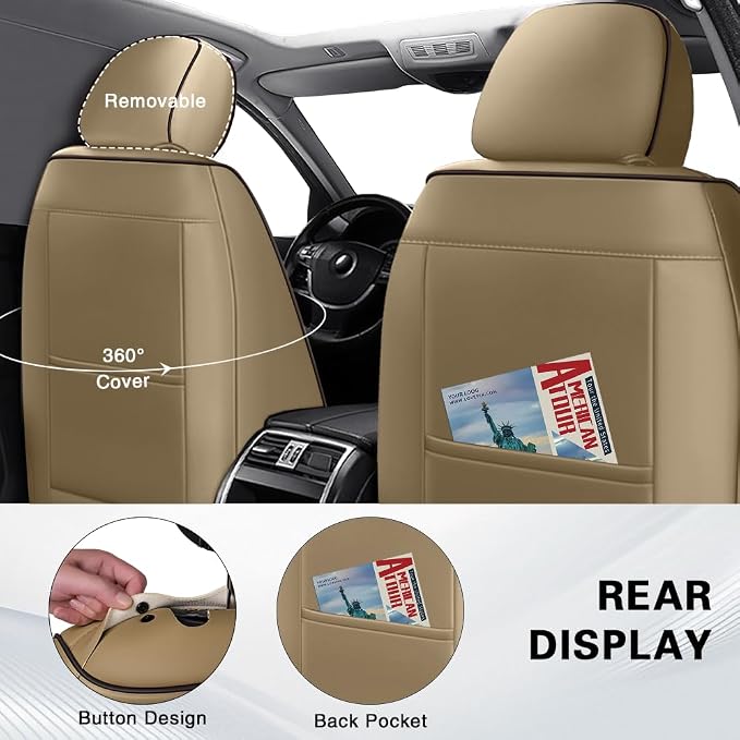 Fit for Toyota Avalon Seat Covers 2001-2026,Premium Leather, 360° Full Protection, Thick Padding & Memory Foam, Waterproof & Stain-Resistant Car Seat Cover (5 Seat,Brown&Beige)