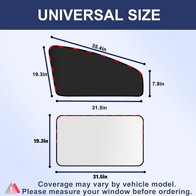 XCBYT Car Window Shades for Side Windows, 4 Pack, Cooling & Privacy | Reflective cooling & privacy for camping and work break. Fits iron frames only; measure first. May not fully cover large SUVs