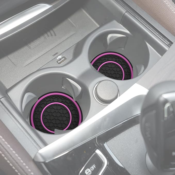 Car Cup Coaster Universal Automotive Waterproof Non-Slip Cup Holders Sift-Proof Spill Holder Car Interior Accessories 2 Pack Black & Purple