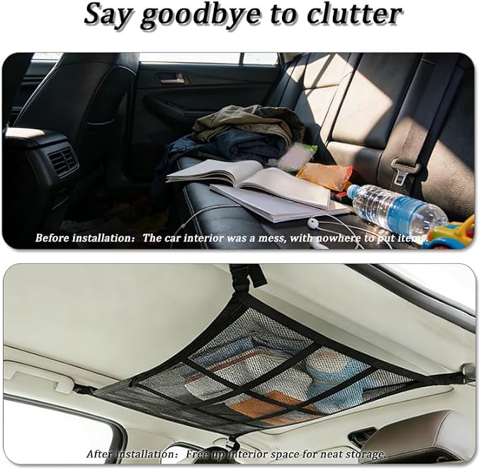Car Ceiling Cargo Net Pocket for Jeep Renegade 2015–2025, Car Roof Storage Organizer, Double Layer Overhead Cargo Net for Auto with Zip Closure for Trip, Camping,A