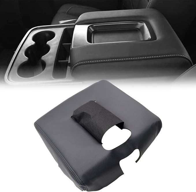 SecosAutoparts Center Console Lid Armrest Cover Compatible with Chevy Silverado GMC Sierra 2014-2018-Custom Fit Replacement Console Cover for Jump Seat (40/20/40 Bench),Premium PVC Leather,Black