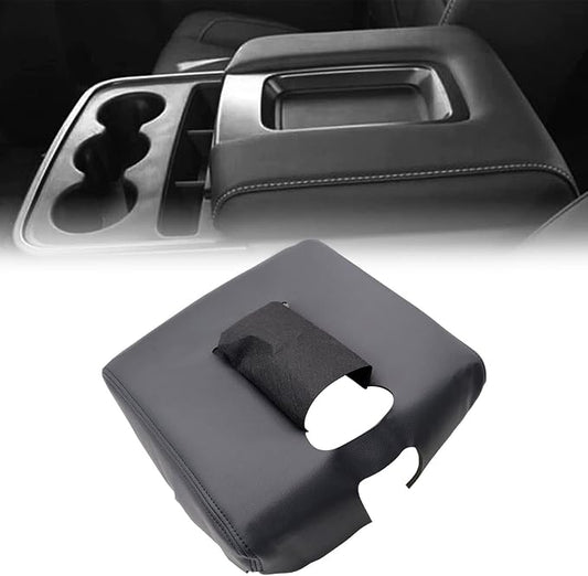 SecosAutoparts Center Console Lid Armrest Cover Compatible with Chevy Silverado GMC Sierra 2014-2018-Custom Fit Replacement Console Cover for Jump Seat (40/20/40 Bench),Premium PVC Leather,Black