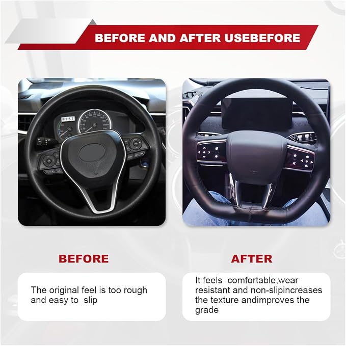 ZIMISI 15 Inch Genuine Leather Steering Wheel Cover (Black,Glossy) | Anti-Slip Breathable Car Steering Wheel Stitching Wrap, DIY Sewing with Needle Thread, Stitch on Wrap Steering Wheel Cover
