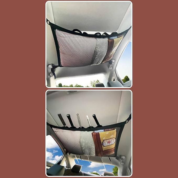 Car Ceiling Cargo Net for Buick Envision Plus 2021-2026 Car Roof Storage Mesh Bag Adjustable Roof Storage Organizer Double-Layer Mesh Pocket Accessories