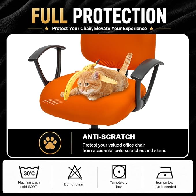 DIVA EN CAMINO DEC Stretchable Desk Office Chair Seat Covers - Universal Stretch Computer Chair Slipcover - Washable Rotating Backrest Coverings & Cushion Protectors for Dogs, Cats, Pets, Orange