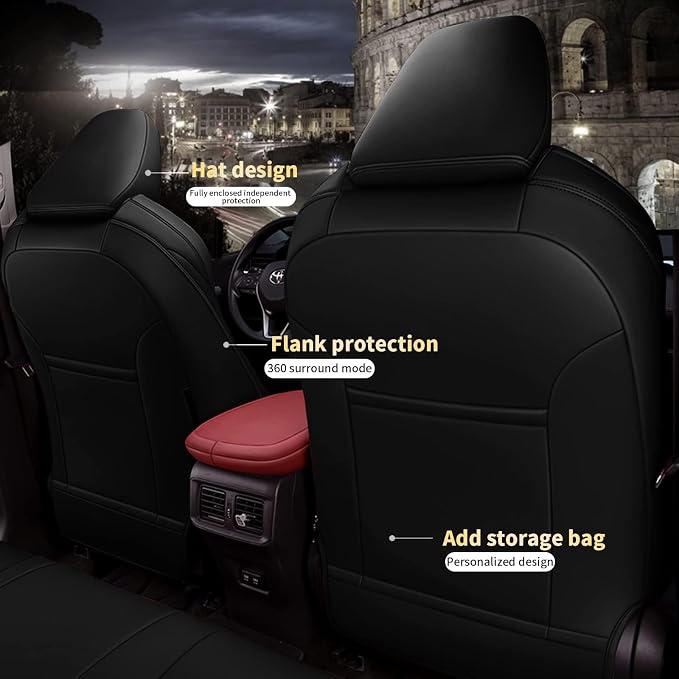 AOMSAZTO Custom Fit Seat Covers for Toyota C-HR 2018-2022 Full Set Black | CHR Seat Covers Premium Faux Leather Breathable Compatible Airbag Scratch Resistant 1:1 Customized Seat Cushion Protectors
