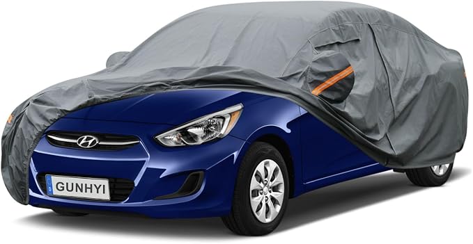 GUNHYI Premium Car Cover Custom Fit Hyundai Accent, 16 Layers Heavy Duty Car Cover Waterproof All Weather with Zipper Door for Sun Rain Snow Dust Uv Protection