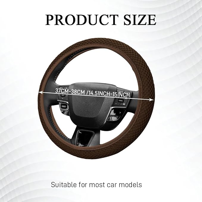 Elastic Stretch Steering Wheel Cover, Steering Wheel Protector, 15 Inch Anti-Slip Breathable Microfiber Ice Silk Protection, Easy Carry, Warm in Winter & Cool in Summer for Cars (Brown)