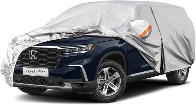 Kayme 6 Layers SUV Car Cover Custom Fit for Honda Pilot (2008-2025) Waterproof All Weather for Automobiles, Outdoor Full Cover Rain Sun UV Protection.Silver
