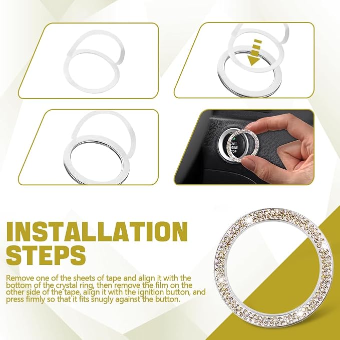 Car Bling Crystal Rhinestone Engine Start Ring Decals, Push to Start Button Cover, Key Ignition & Knob Bling Ring, Key Ignition Knob Bling Ring, Bling Car Accessories for Women