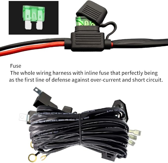 Double Color/High Low Beam Wiring Harness Kit DC12V Maximum 300W 40A LED Lights Wiring Harness Switch Relay 14AWG Core Cable Harness for Car Fog Lights Work Driving Lights Bar