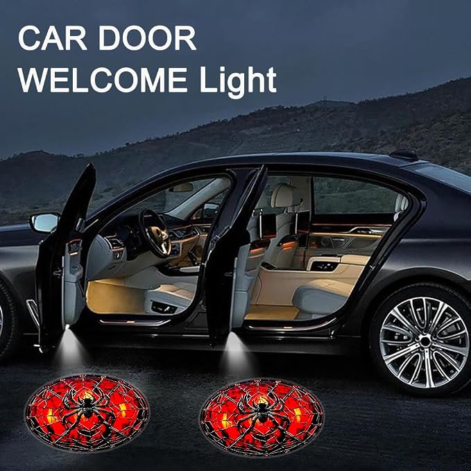 2PCS Car Door Lights,Spider Door Lights Logo Projector LED Shadow Welcome Lamp,Spider Car Accessories Gifts for Women Men,Suitable for All Vehicles Motorcycle Bike