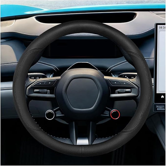 Craedli Nappa Leather Car Steering Wheel Cover, Breathable Non-Slip Automotive Steering Wheel Protector Universal Fit 14.5-15 Inch, Car Interior Decoration Accessories for Trucks, SUVs (Black)