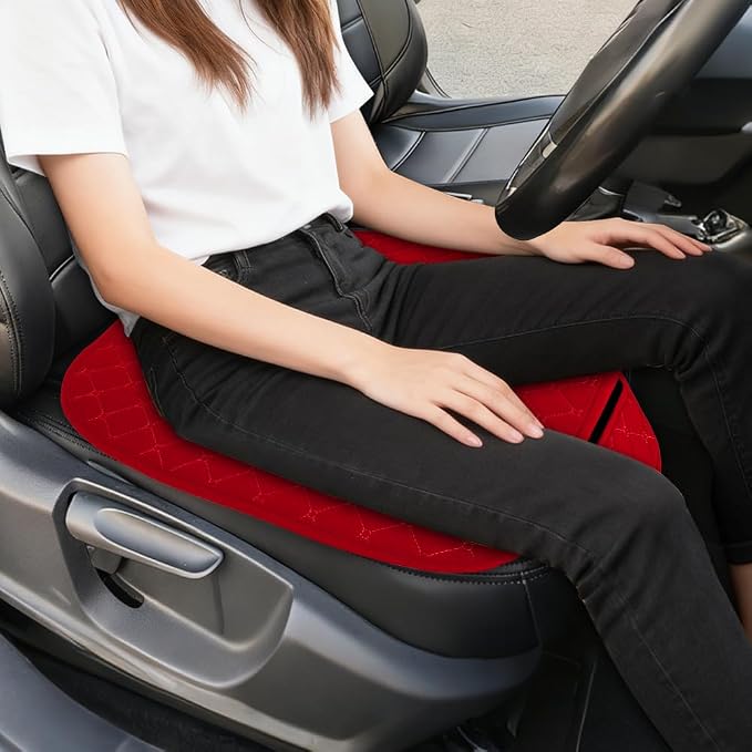 Leather Front Car Seat Cover, Anti-Slip Car Seat Bottom Covers, Full Wrapped Bottom Seat Protectors with Storage Pocket, Universal Comfortable Seat Cushion Fit Vehicles SUVs Trucks (K2-Red)