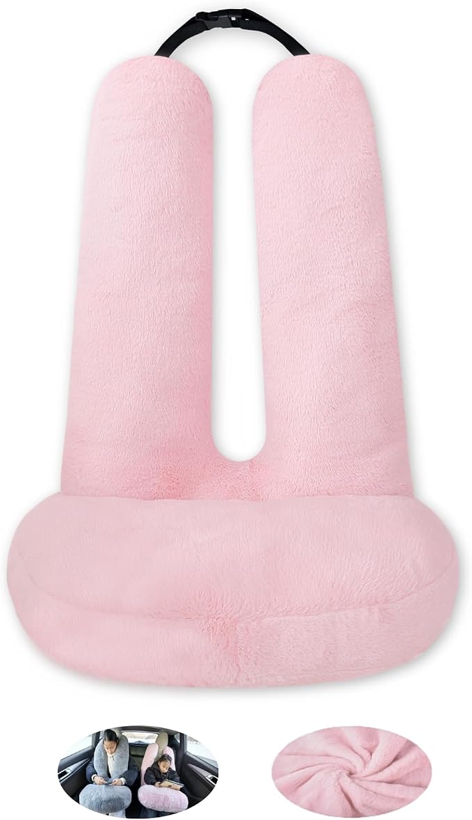 FHSGGP Travel Pillow Car Travel Sleep Support Pillow | 2-in-1 Lap Pillow and Car Pillow With Neck and Body Support for Adults and Kids on Long Trips Kids Travel Pillow Pink
