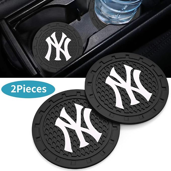 Baseball Fans Car Cup Holder Coasters for NY Yankees Fans, 2 Pack New York Yankees Silicone Non-Slip Cup Mats, 2.75" Car Cup Holder Inserts for Auto Interior