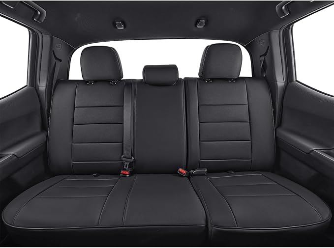 EKR Custom Fit Tacoma Rear Car Seat Covers for Toyota Tacoma 2016 2017 2018 2019 2020 2021 2022 2023 Access Cab - Second Row Only,Faux Leather(Black)
