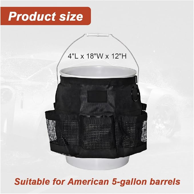 5 Gallon Bucket Tool Organizer Bag with Mesh Storage Pockets | Multi-Purpose Car Bucket Wash Tool, Universal Vehicle Cleaning Supplies Accessories for Home, Gardening, Fishing