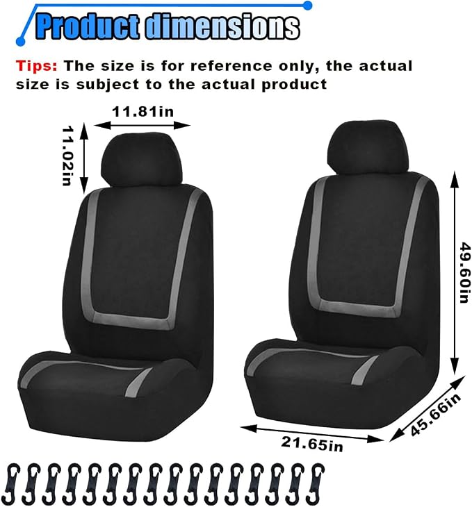 LAINLOY 2 Pack Car Seat Covers, Breathable Seat Protectors, Anti-Slip Driver Seat Cover, Comfortable Front Seat Cover Set Universal Fit for Truck, SUV, Sedan, Airbag Compatible (Black&Gray)