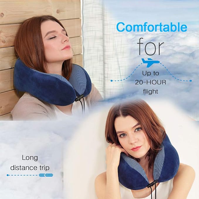 TALLGO Travel Pillow, Best Memory Foam Neck Pillow Head Support Soft Pillow for Sleeping Rest, Airplane Car & Home Use (Dark Blue)