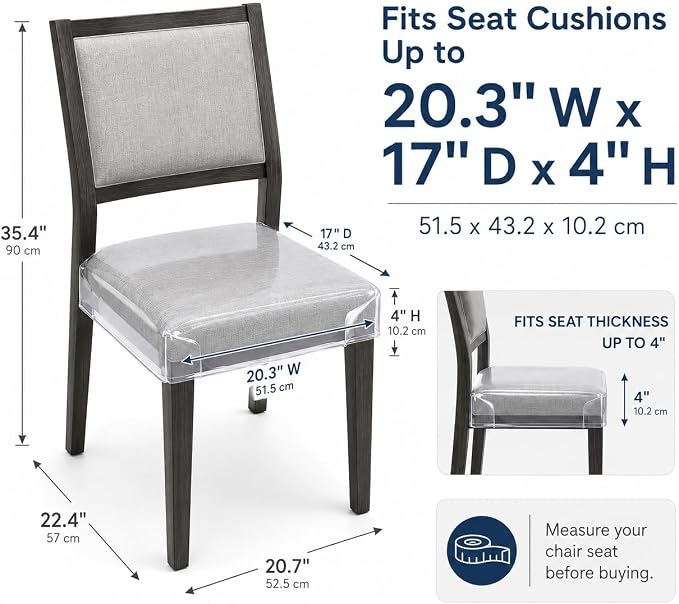 6 Pack Plastic Seat Covers for Dining Chairs, Plastic Chair Covers for Dining Chairs, PVC Seat Chair Protector, Waterproof Kitty Scratch Resistant Vinyl Chair Covers for Most 20-22 Inch Seats