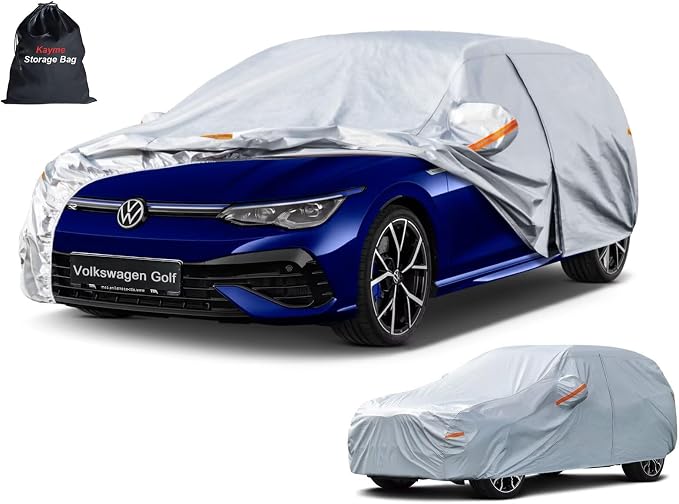 Kayme 6 Layers Hatchback Car Cover Custom Fit for Volkswagen Golf (1997-2026), Waterproof All Weather for Automobiles,Rain Sun UV Protection.Silver