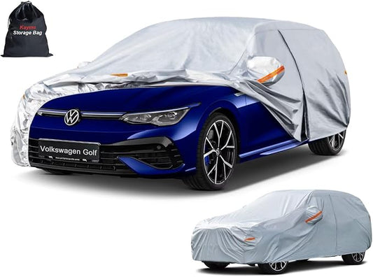 Kayme 6 Layers Hatchback Car Cover Custom Fit for Volkswagen Golf (1997-2026), Waterproof All Weather for Automobiles,Rain Sun UV Protection.Silver