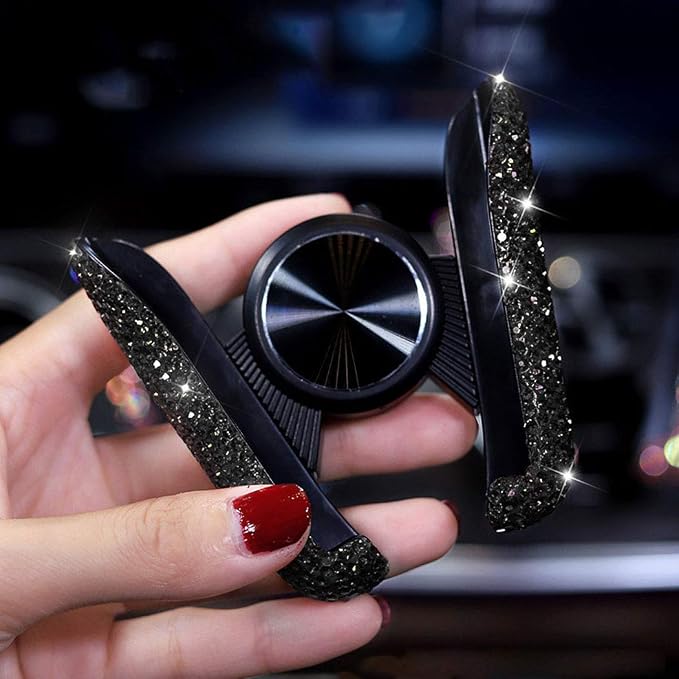 SUNCARACCL Black Bling Phone Holder for Car Vent, Mini Phone Mount | Universal 360 Degrees Adjustable Rhinestone Phone Stand,Bling Car Accessories for Women and Girls (Black Dimond)
