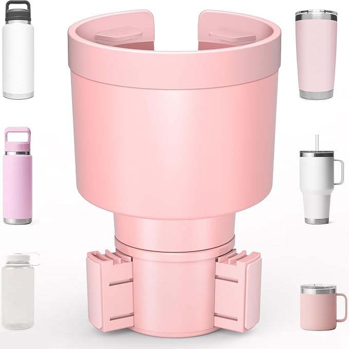 Seven Sparta Car Cup Holder Expander with Offset Adjustable Base, Compatible with Hydro Flasks 32/40 Ounce, Compatible with Yeti Ramblers 20/26/30 Ounce, Other Bottles in 3.4"-3.8" (Pink)