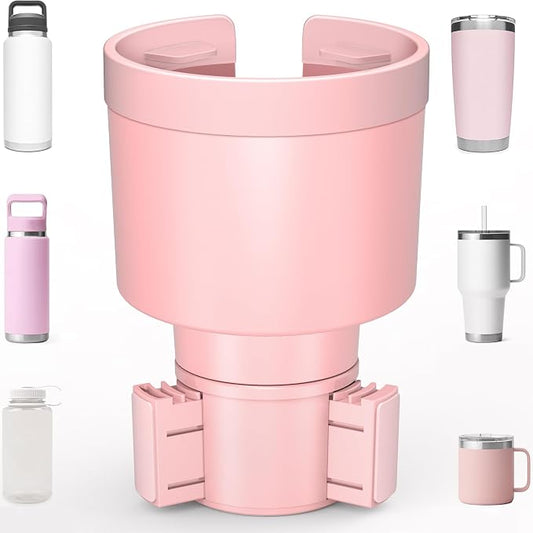 Seven Sparta Car Cup Holder Expander with Offset Adjustable Base, Compatible with Hydro Flasks 32/40 Ounce, Compatible with Yeti Ramblers 20/26/30 Ounce, Other Bottles in 3.4"-3.8" (Pink)