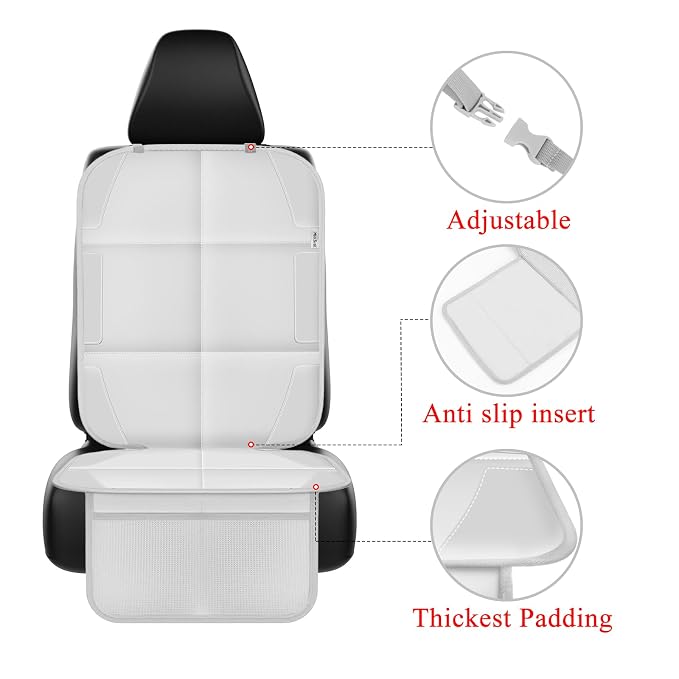 Meolsaek Car Seat Protector for Child Car Seat, Durable 600D Fabric Waterproof Car Seat Cover with Thick Pad Non-Slip Backing，No Imprints (Light Gray-1 pc)
