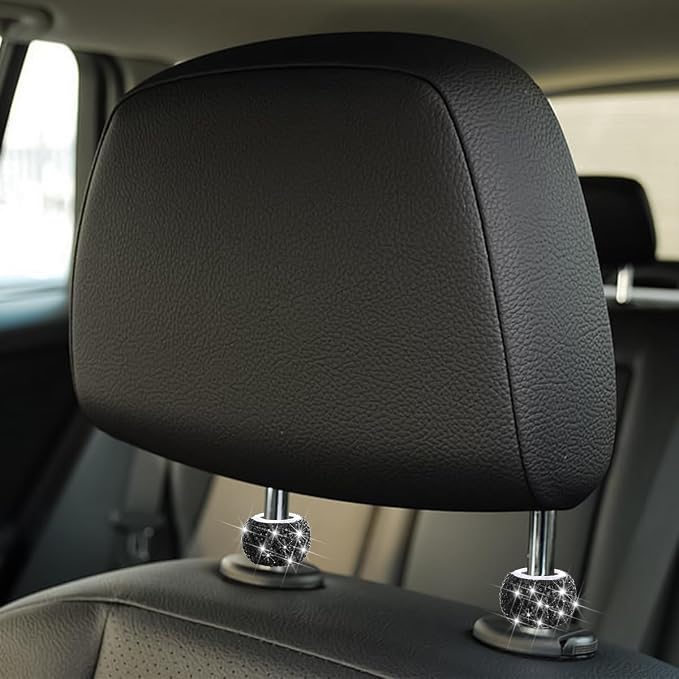4PCS Bling Car Headrest Collars, Crystal Rhinestone Vehicle Head Rest Collars Decorative Rings, Diamond Automotive Seat Interior Charms Accessories, Universal for SUV, Sedan, Truck (Black)