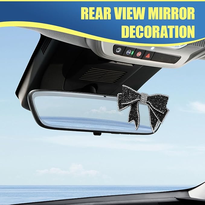 Bling Bow Car Rearview Mirror Cover, Plush Rhinestone Auto Rear View Mirror Elastic Protector, Universal Vehicle Interior Mirrors Edge Decoration Accessory for Cars, SUVs, Trucks (Diamand)
