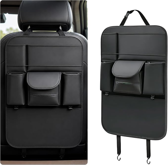 Car Backseat Organizer, Large Capacity Trunk Organizer for Cars, Detachable Automotive Back Seat Protector Kick Mat, Multi-Pocket Vehicle Seat Back Storage Bag, Car Accessories (Large)