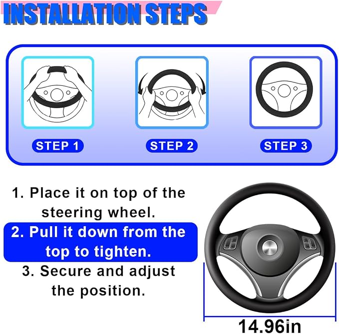 Craedli Nappa Leather Car Steering Wheel Cover, Breathable Non-Slip Automotive Steering Wheel Protector Universal Fit 14.5-15 Inch, Car Interior Decoration Accessories for Trucks, SUVs (Black)