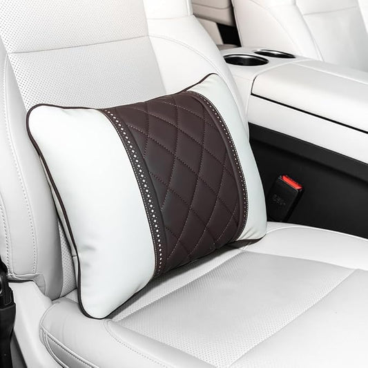 Car Pillows Napa Leather Car Seat Rest Cushion Car Lumbar Pillow for Mercedes Benz Maybach S-Class Lumbar Support Pillow car Accessories（Beige Coffee）