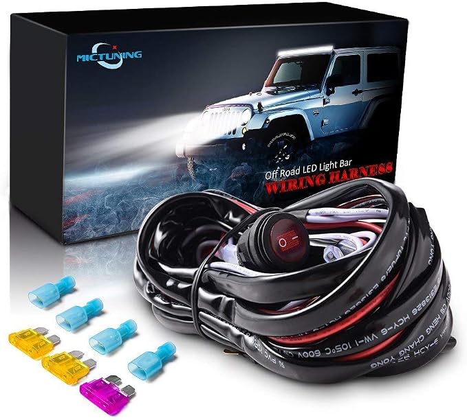 MICTUNING MIC-B1002 LED Light Bar Wiring Harness, Fuse 40A Relay On-off Waterproof Switch