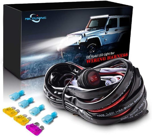 MICTUNING MIC-B1002 LED Light Bar Wiring Harness, Fuse 40A Relay On-off Waterproof Switch