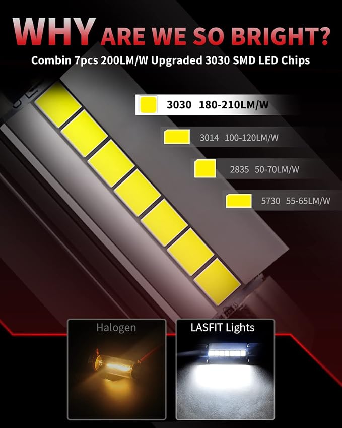 LASFIT Super Bright 578 LED Bulb 42mm Festoon 211-2 212-2 214-2 560 12844 Canbus Error Free 1.65 inch Upgraded for Dome Map Door Interior Door Trunk Glove Box Vanity Mirror Lights Xenon White (4pcs)