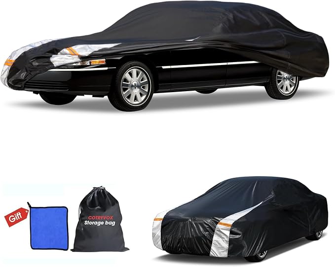 Multi-Layer Car Cover Custom Fit for Lincoln Town(1981-2011), 100% Waterproof All Weather for Automobiles, Gift with Towel, Heavy Duty Car Covers for Rain Sun UV Protection with Door Zipper.