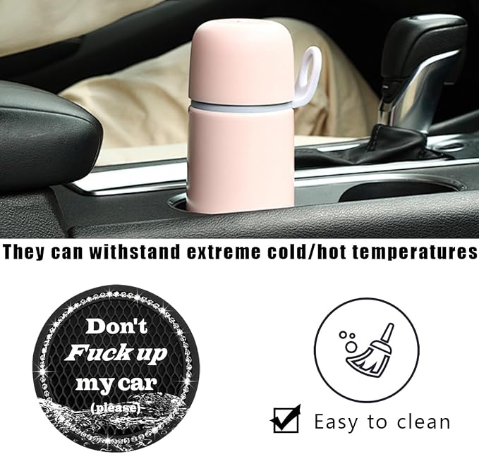 2 PCS Bling Car Cup Coaster, 2.75 Inch Anti-Slip Cup Holder Insert Coasters, Crystal Rhinestone Auto Drink Car Cup Mat for Women Girls, Universal Interior Car Accessories (Black)