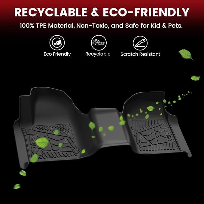LASFIT Front Floor Mats 2019-2026 for Chevrolet Silverado/GMC Sierra 1500, 2020-2026 Silverado/Sierra 2500HD 3500HD, Only Regular Cab/Bench Seat, All Weather TPE Custom Floor Liners, 1st Row Only