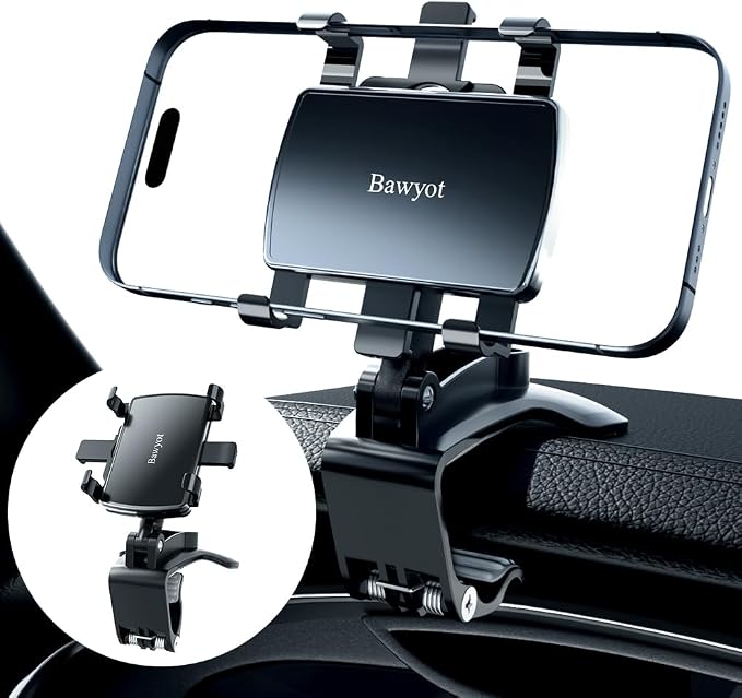 Car Phone Holder Mount Dashboard Upgrade 360 Degree Rotation Rear View Mirror and Sun Visor Multifunctional Clip Design Car Universal Phone Mount Compatible with 4-7 inch cellphones