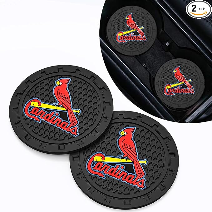 Baseball Fans Car Cup Holder Coasters for St. Louis Cardinals Fans, 2 Pack Cardinals Silicone Non-Slip Cup Mats, 2.75" Car Cup Holder Inserts for Auto Interior